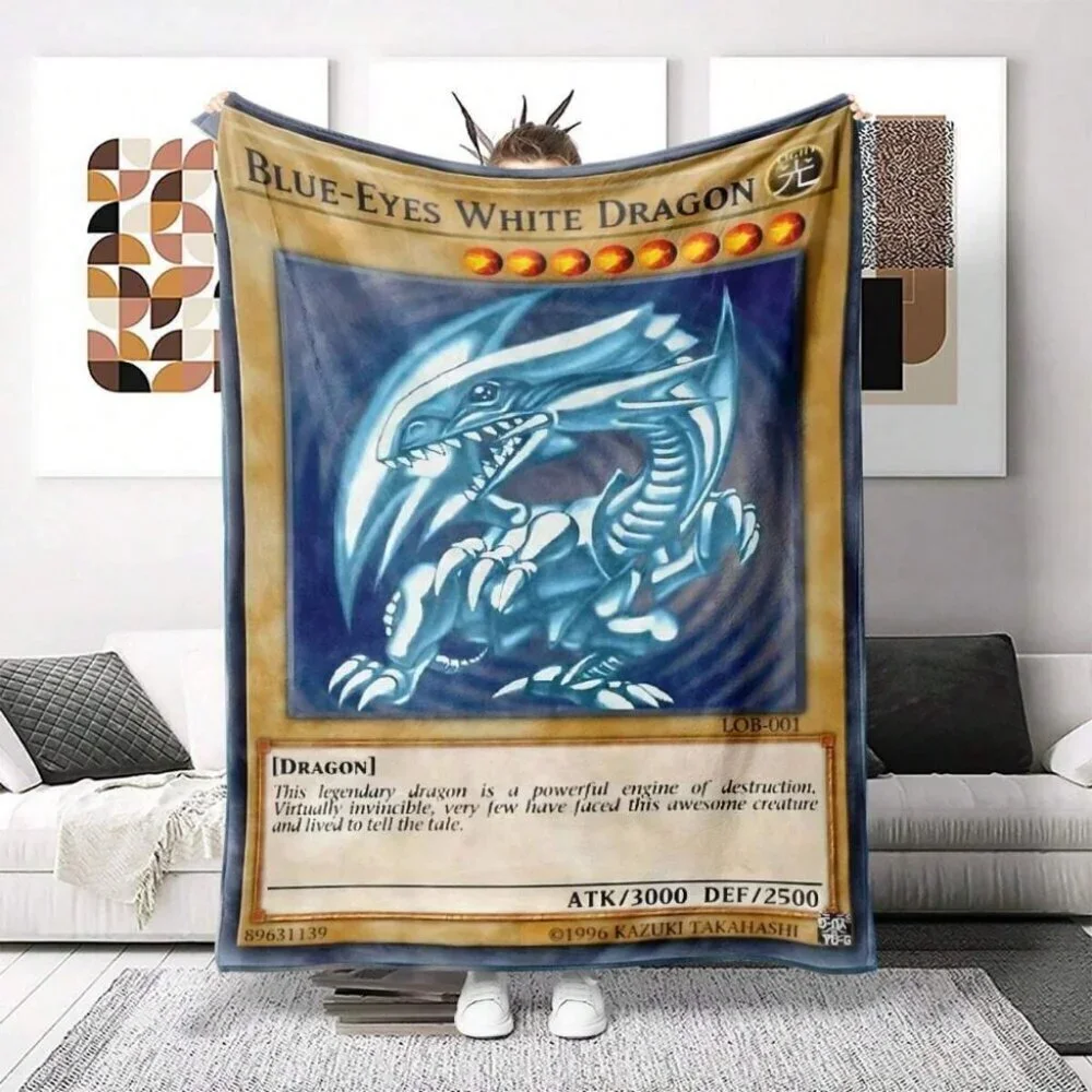 1pc Blue-Eyes White Dragon Anime Throw Blanket Soft Plush Vintage Style